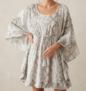 LANI‎ LAU Honolulu Hawaii Snake Print Ruffle Butterfly Kaftan Dress O/S
